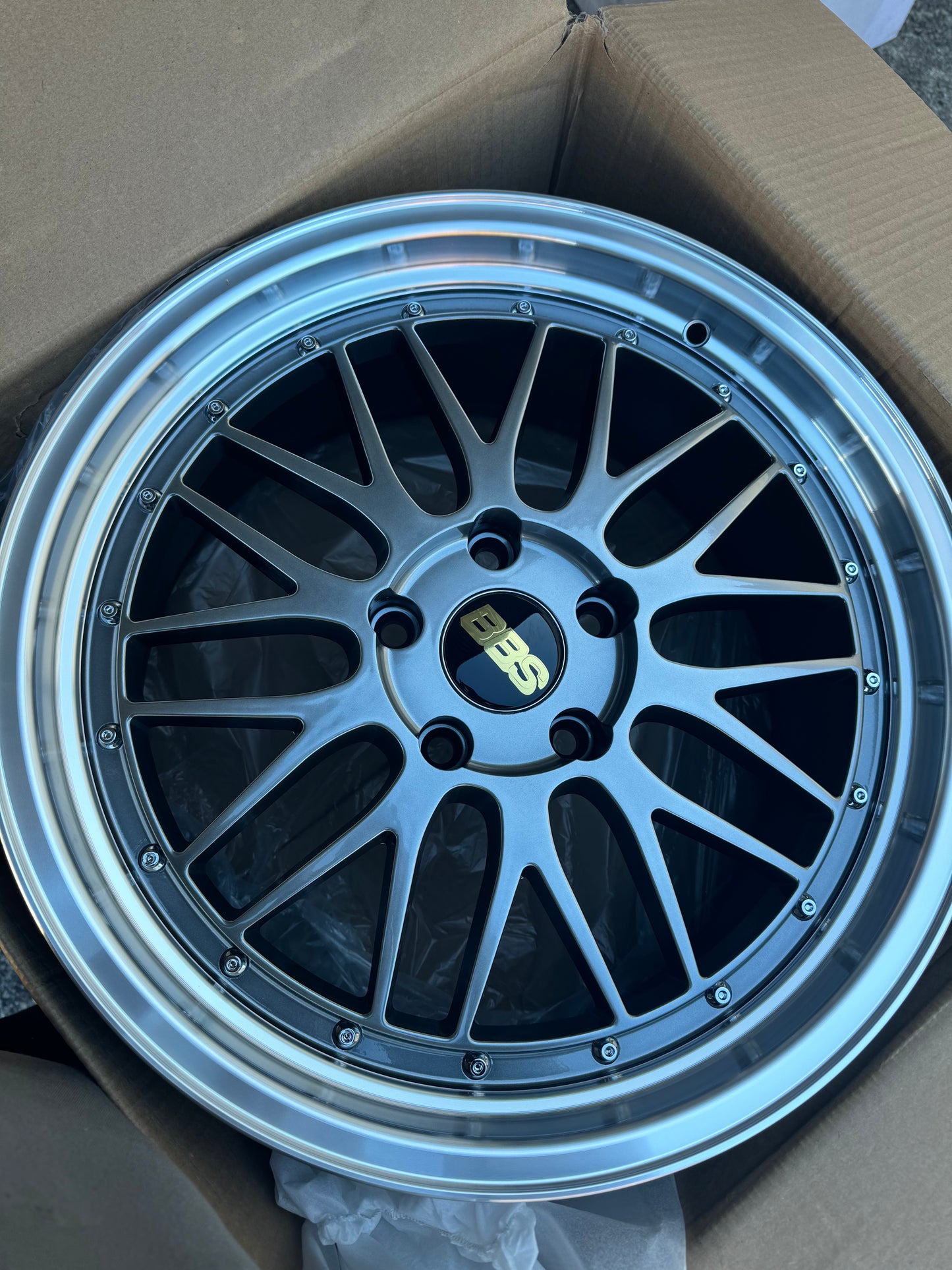 18x8 BBS LM gun metal with silver lip ( black bbs logo ) 5x120 fit most bmw and holden